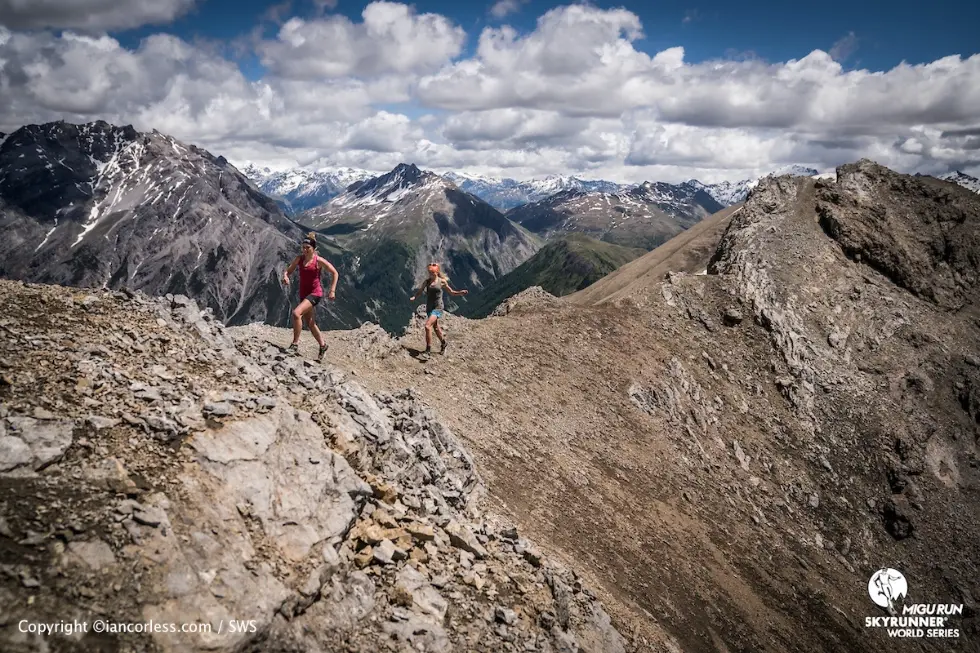 Skyrunner World Series El Kott Twins running on trail at MIGU RUN