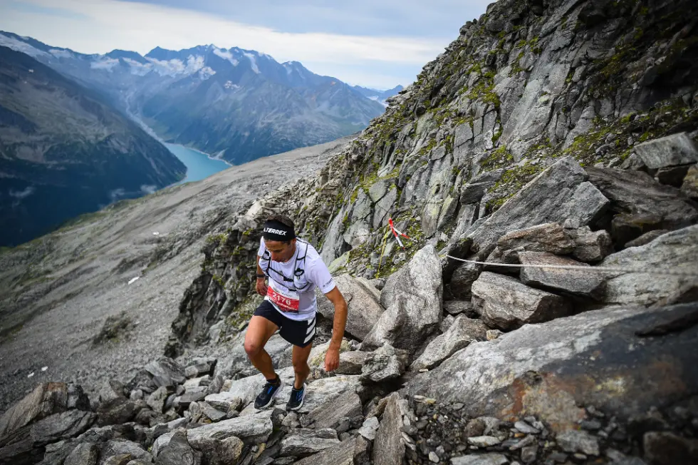 Martin Anthamatten on rocky mountain