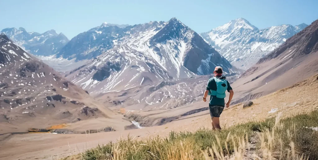 Male athletes with mountains in the background