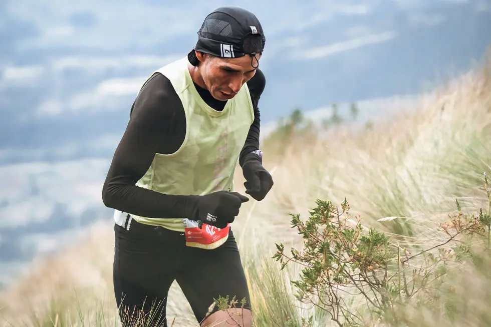 Elite skyrunners competing on a steep ridge in the 2026 Skyrunner World Series